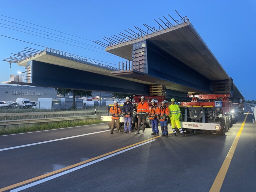 Brückenmontage A1 SPMT Schwertransport - Brückenelemente - Betonteiletransport